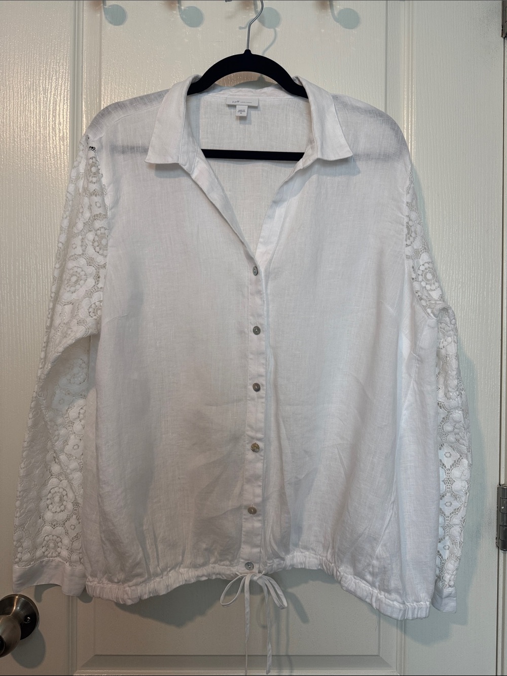 J.Jill Love Linen White Lace Sleeve Botton Front Blouse XL
